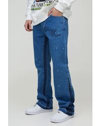 BoohooMAN - Slim Rigid Flare Embroidery Paint Splatter Gusset Denim Jeans - Lyst