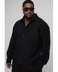 BoohooMAN - Plus Long Sleeve Linen Look Regular Shirt Jacket - Lyst