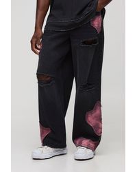 Boohoo - Vaqueros Holgados Sin Tratar Con Desgarros Cosidos Y Retazos - Lyst