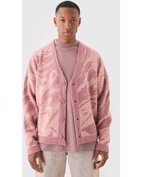 BoohooMAN - Boxy Oversized Brushed Abstract All Over Jacquard Cardigan - Lyst