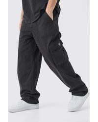 BoohooMAN - Fixed Waist Cargo Zip Trouser With Rubberised Tab - Lyst
