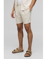 BoohooMAN - Half & Half Waistband Slim Fit Pleat Front Linen Blend Shorts - Lyst