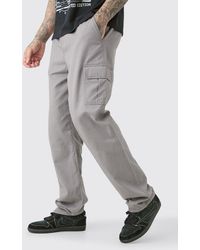 BoohooMAN - Tall Fixed Waist Twill Straight Leg Cargo Trouser - Lyst