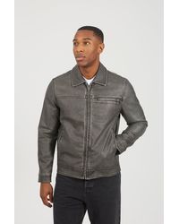 BoohooMAN - Brave Soul Zip Through Vintage Pu Biker Jacket - Lyst