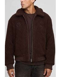 BoohooMAN - Regular Fit Borg Collared Bomber Jacket - Lyst