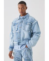 BoohooMAN - Boxy Fit Distressed Patchwork Denim Jacket In Light Blue - Lyst