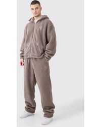 BoohooMAN - Tall Oversized Boxy Zip Through Embroidered Hooded Tracksuit - Lyst
