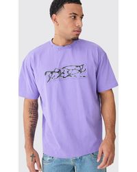 BoohooMAN - Oversized Heavy Interlock Distressed Applique T-shirt - Lyst