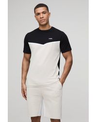 BoohooMAN - Slim Fit Man Colour Block T-shirt And Short Set - Lyst