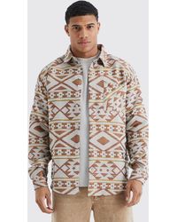 BoohooMAN - Long Sleeve Aztec Jacquard Oversized Overshirt - Lyst