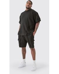 BoohooMAN - Plus Oversized Extended Neck Distressed Seam T-shirt & Short Set - Lyst