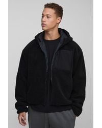 BoohooMAN - Tall Oversized Borg Zip Through Hooded Jacket - Lyst