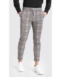 BoohooMAN - Skinny Fit Grey Check Cropped Suit Trousers - Lyst