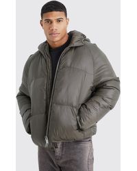 BoohooMAN - Sheen Quilted Nylon Puffer With Hood - Lyst