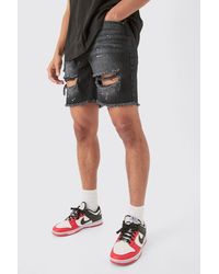 Boohoo - Slim Rigid Ripped Paint Splatter Denim Shorts In Black - Lyst