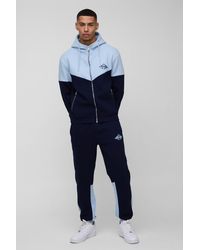 BoohooMAN - Regular Fit Diamond Colour Block Zip Through Hooded Tracksuit - Lyst