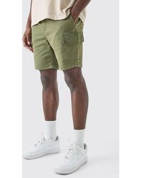 Boohoo - Skinny Fit Elasticated Waist Cargo Shorts In Khaki - Lyst