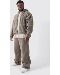 BoohooMAN - Plus Oversized Boxy Zip Through Embroidered Hooded Tracksuit - Lyst