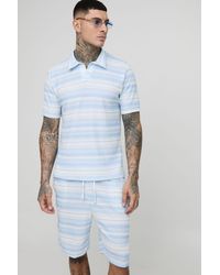 BoohooMAN - Tall strukturiertes Slim-Fit Poloshirt und Shorts - Lyst