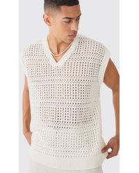 BoohooMAN - Oversized Crochet Sweater Tank In Ecru - Lyst