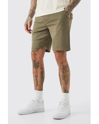 BoohooMAN - Tall Fixed Waist Slim Fit Chino Shorts In Khaki - Lyst