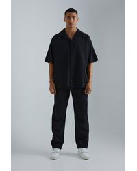 BoohooMAN - Oversized Short Sleeve Pleated Shirt & Straight Trouser - Lyst