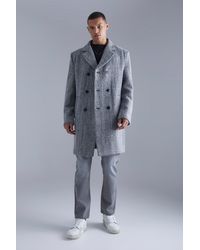 BoohooMAN - Tall Wool Look Herringbone Overcoat - Lyst