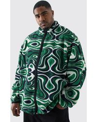 BoohooMAN - Plus Oversized Abstract Print Borg Funnel Neck Jacket - Lyst