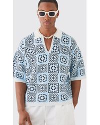 BoohooMAN - Oversized Boxy Crochet Knitted Polo - Lyst