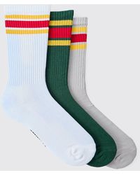 BoohooMAN - Pack De 3 Pares De Calcetines Man Deportivos De Jacquard Con Rayas - Lyst