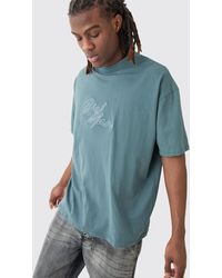 BoohooMAN - Oversized Extended Neck Chain Stitch Embroidered Man T-shirt - Lyst