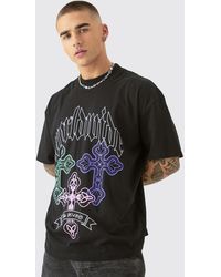 BoohooMAN - Oversized Gothic Cross Print T-shirt - Lyst