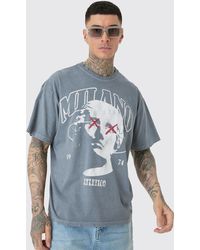 BoohooMAN - Tall Distressed Oversized Overdye Milano Graphic T-shirt - Lyst