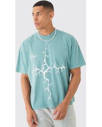 BoohooMAN - Oversized Extended Neck Gothic Cross T-shirt - Lyst