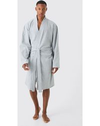 BoohooMAN - Lightweight Waffle Loungewear Robe In Grey Marl - Lyst