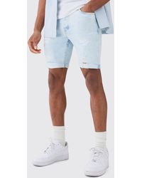 Boohoo - Skinny Stretch Distressed Denim Shorts In Ice Blue - Lyst