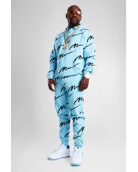 all over man printed hooded tracksuit red
