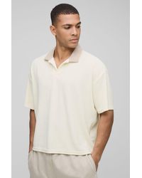 BoohooMAN - Kastiges Frottee-Poloshirt mit Kontrast-Kragen und V-Ausschnitt - Lyst