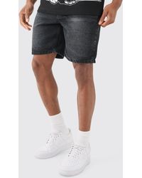 BoohooMAN - Slim Rigid Denim Shorts In Charcoal - Lyst