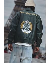 BoohooMAN - Oversized Fit Textured Pu Embroidered Crest Bomber Jacket - Lyst