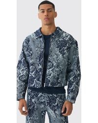 BoohooMAN - Boxy Floral Jacquard Denim Jacket - Lyst