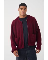 BoohooMAN - Oversized Pleated Knitted Bomber - Lyst