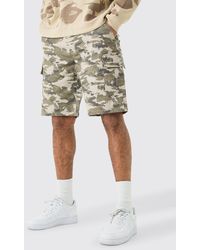 BoohooMAN - Washed Camo Fixed Waist Relaxed Cargo Shorts - Lyst