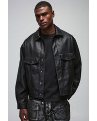 BoohooMAN - Oversized Tumbled Pu Stitch Detail Trucker Jacket - Lyst