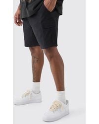 Boohoo - Plus Elasticated Waist Black Slim Fit Cargo Shorts - Lyst