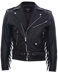 BoohooMAN - Infinity Leather Fringe Hide Leather Brando Tasseled Motorcycle Biker Jacket - Lyst