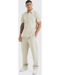 BoohooMAN - Short Sleeve Jersey Herringbone Shirt And Trouser Set - Lyst