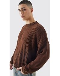 BoohooMAN - Oversized Boxy Star Cable Knit Jumper - Lyst