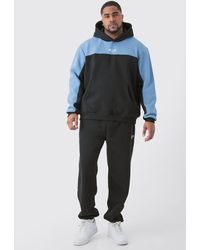 Boohoo - Plus Colour Block Roman Hooded Tracksuit In Blue - Lyst