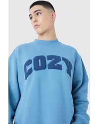 BoohooMAN - Oversized Extended Neck Varsity Applique Sweatshirt - Lyst
